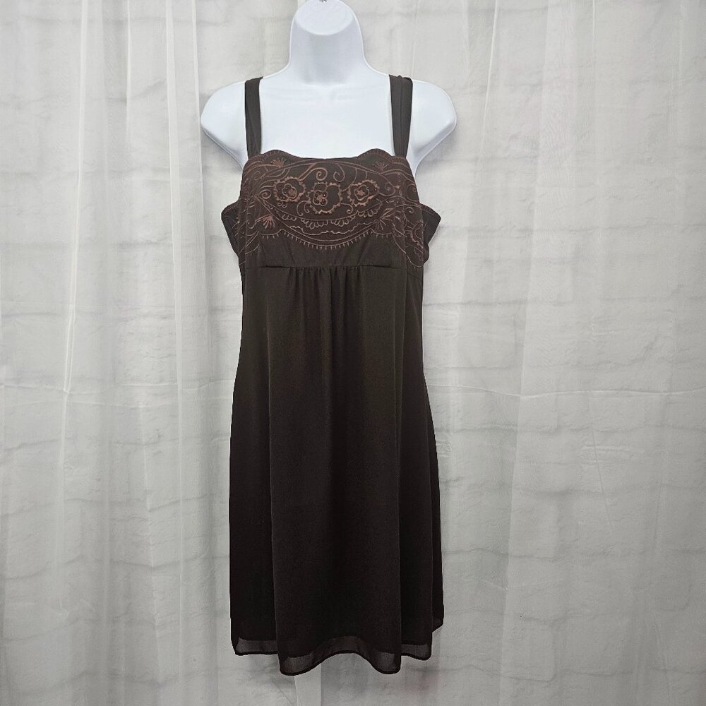 Bandolino Dress Brown Babydoll Y2K Embroidered Boho Fairy 6